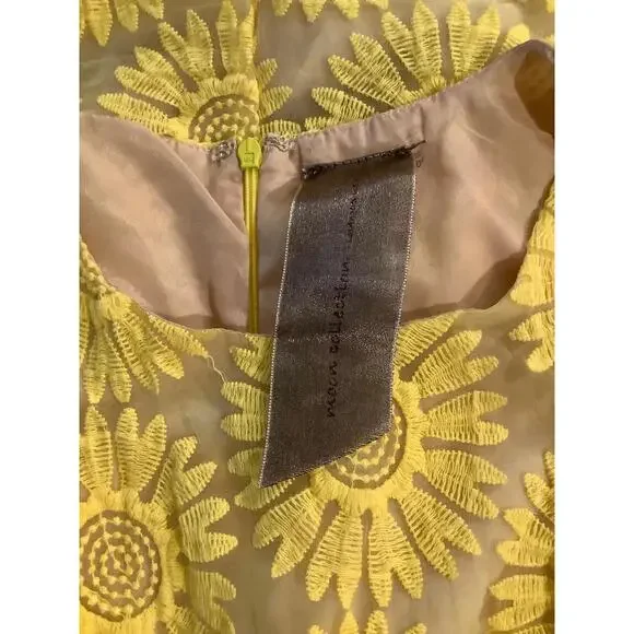 Moon Collection Yellow Sunflower Embroidered Sheer Sleeveless Mini Dress S - Picture 5 of 6